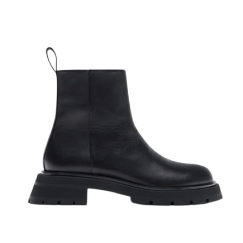 Zara Black Leather Ankle Boots Brand New
